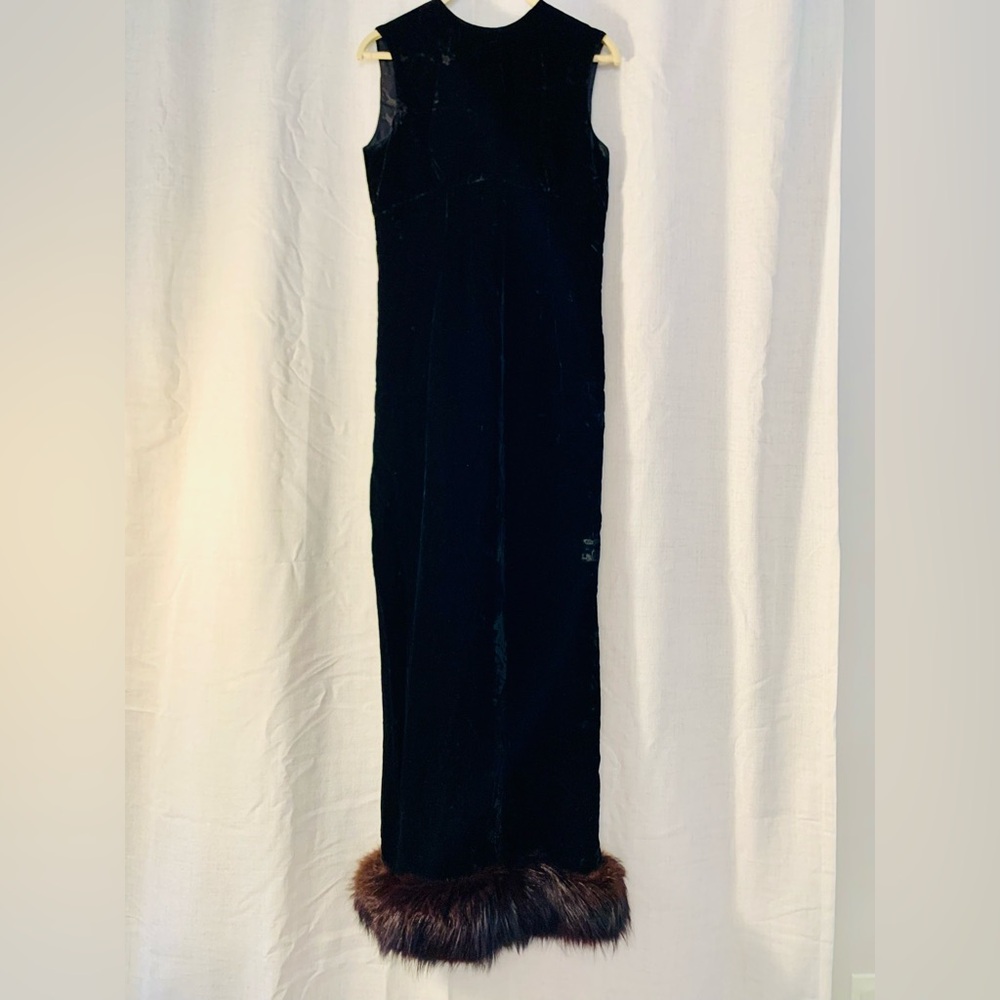 Vintage Handmade Velvet and Fur Column Dress - Size Small